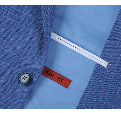 Cheap priced Suit - Mens Two Button Slim Fit Two Piece Light Blue Suit  Windowpane Plaid