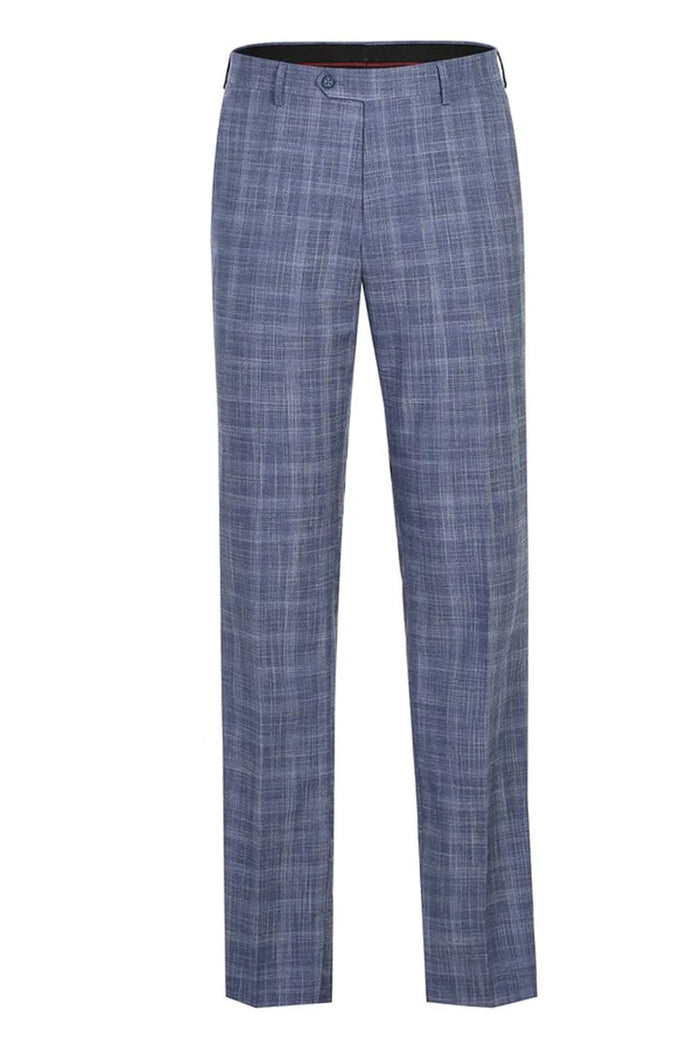 Cheap Priced Suit - Mens Slim Fit Two Button Light Blue Wide Suit Windowpane Summer Plaid