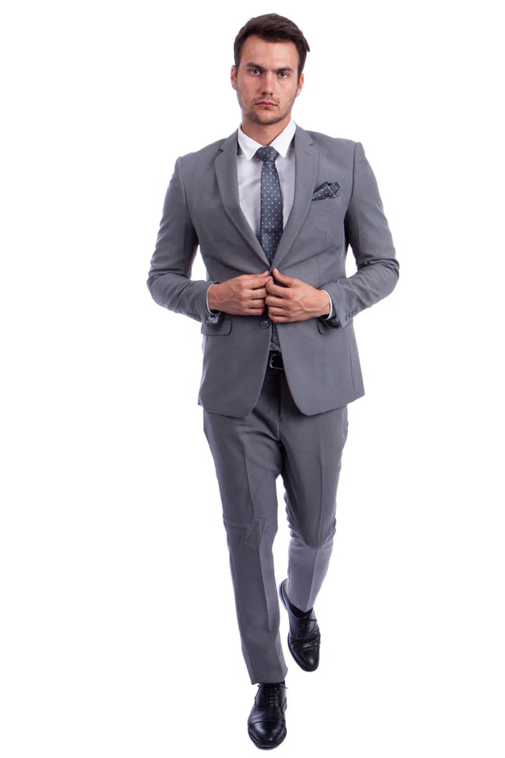 Cheap Priced Suit -  Men's Two Button Hybrid Fit Basic Business Light Grey Suit - 38 Short Jacket+32 Waist Adjustable 28to34)(Height: 5 4 to5 7 )(Neck  15-16.5)S-M)