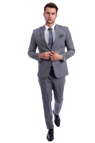 Cheap Priced Suit -  Men's Two Button Hybrid Fit Basic Business Light Grey Suit