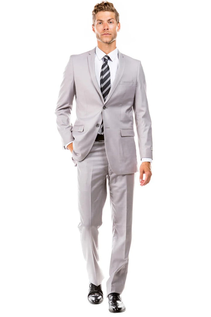 Cheap Priced Suit- Men's Basic 2 Button Slim Fit Wedding Light Grey Suit