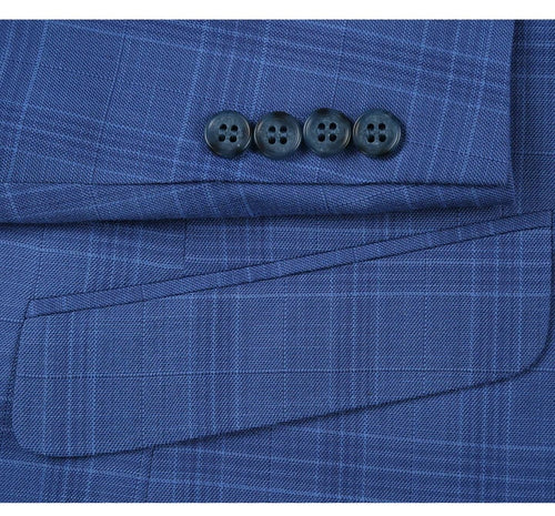 Cheap priced Suit - Mens Two Button Slim Fit Two Piece Light Blue Suit  Windowpane Plaid