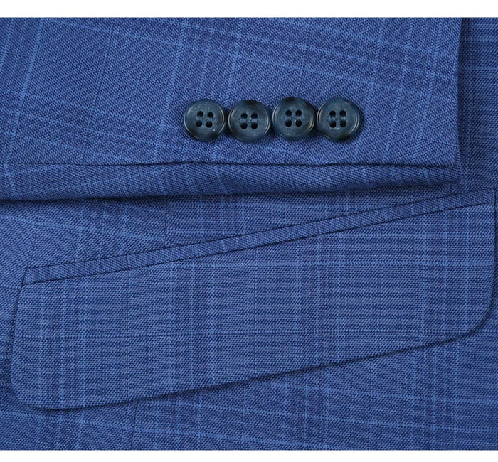 Cheap priced Suit - Mens Two Button Slim Fit Two Piece Light Blue Suit  Windowpane Plaid