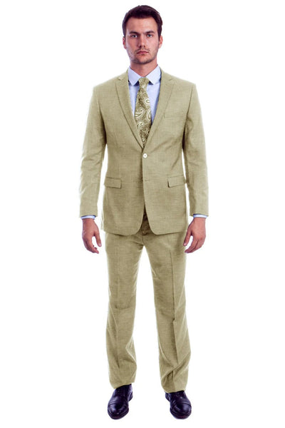 Cheap Priced Suit - Men's Two Button Modern Fit Linen Look Summer Light Beige Suit