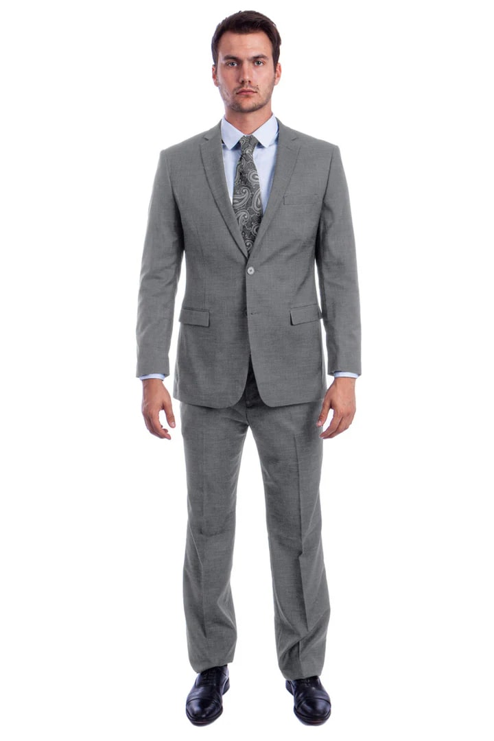 Cheap Suit - Men's Two Button Modern Fit Linen Look Summer Light Grey Suit