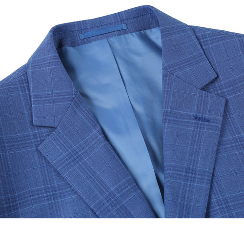 Cheap priced Suit - Mens Two Button Slim Fit Two Piece Light Blue Suit  Windowpane Plaid