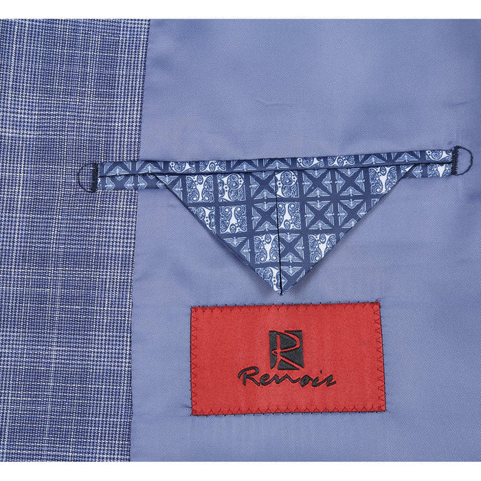 Cheap Priced Suit - Mens Slim Fit Two Button Light Blue Wide Suit Windowpane Summer Plaid