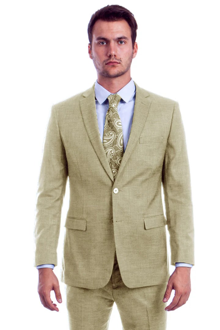 Cheap Suit - Men's Two Button Modern Fit Linen Look Summer Light Beige Suit