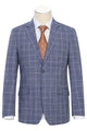 Cheap Suit - Mens Slim Fit Two Button Light Blue Wide Suit Windowpane Summer Plaid