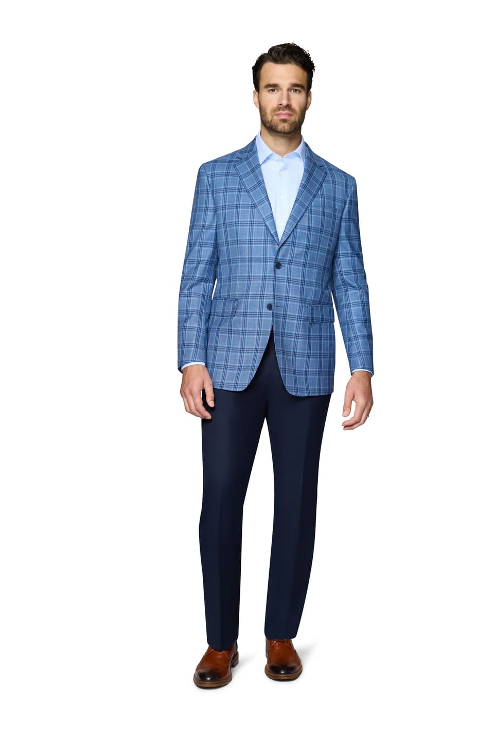 Light Blue Plaid Wool Modern Fit Sport Coat - 62 Regular