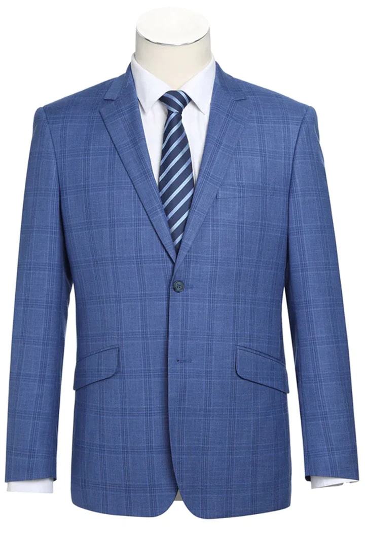 Cheap Suit - Mens Two Button Slim Fit Two Piece Light Blue Suit  Windowpane Plaid