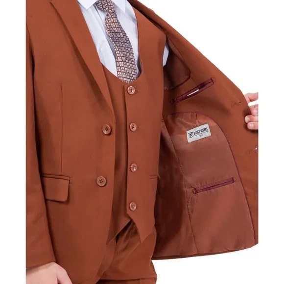 Exclusive Stacy Adams 5pc Boys Suit Slim-Fit, Light Brown - Boy Size : 4 (Weight 38 to 49)