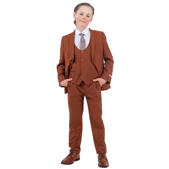 Exclusive Stacy Adams 5pc Boys Suit Slim-Fit, Light Brown - Boy Size : 4 (Weight 38 to 49)