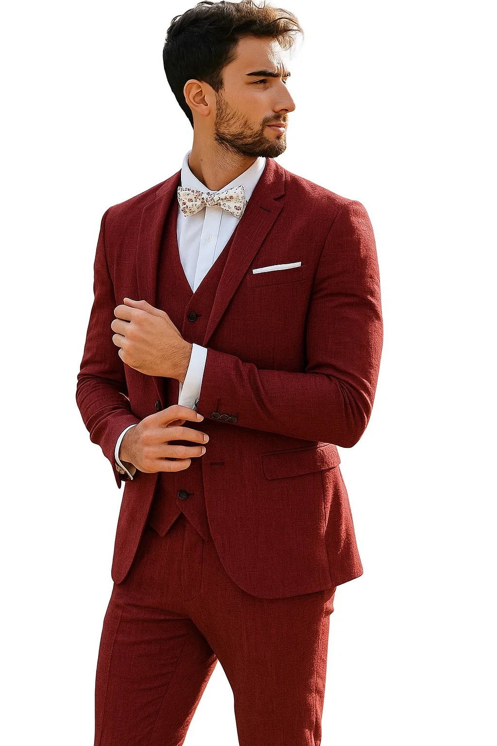 Mens Big and Tall Linen Suits - Light Burgundy Summer Fabric Suit - 38 Short Jacket+32 Waist Adjustable 28to34)(Height: 5’4”to5’7”)(Neck 15-16.5)S-M)ggg