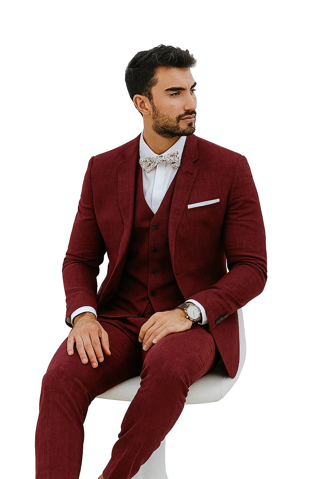 Mens Big and Tall Linen Suits - Light Burgundy Summer Fabric Suit - 38 Short Jacket+32 Waist Adjustable 28to34)(Height: 5’4”to5’7”)(Neck 15-16.5)S-M)ggg