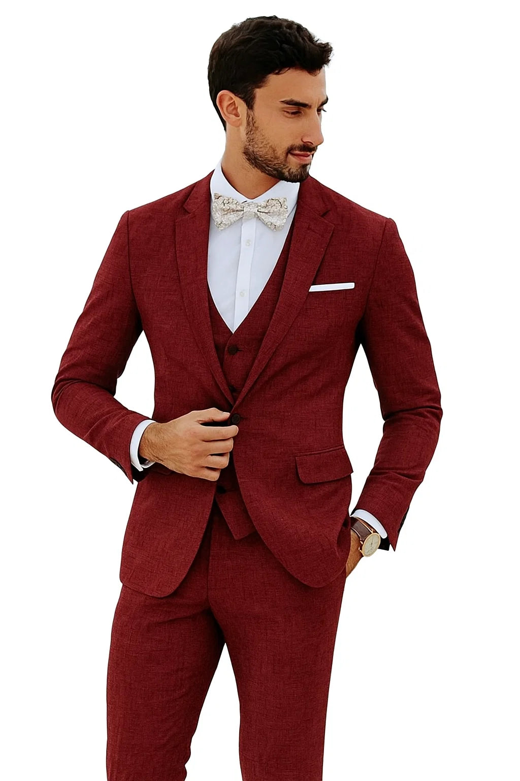 Mens Big and Tall Linen Suits - Light Burgundy Summer Fabric Suit - 38 Short Jacket+32 Waist Adjustable 28to34)(Height: 5’4”to5’7”)(Neck 15-16.5)S-M)ggg
