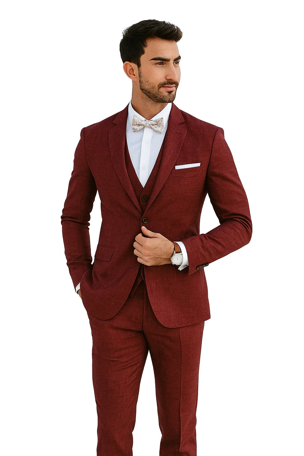 Mens Big and Tall Linen Suits - Light Burgundy Summer Fabric Suit - 38 Short Jacket+32 Waist Adjustable 28to34)(Height: 5’4”to5’7”)(Neck 15-16.5)S-M)ggg