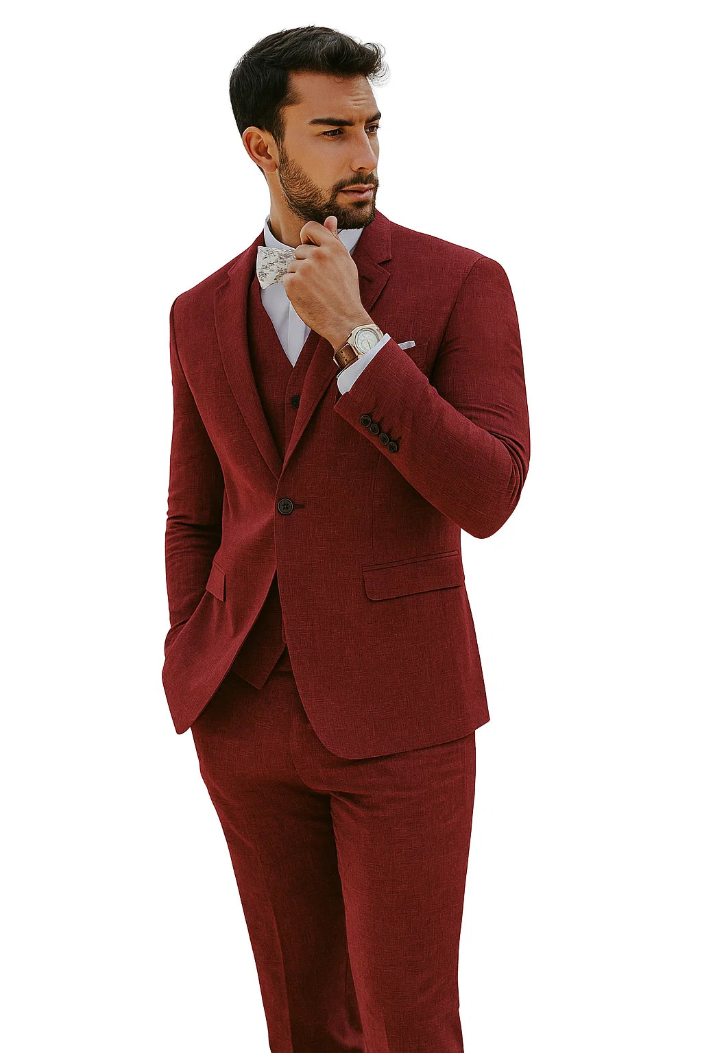 Mens Big and Tall Linen Suits - Light Burgundy Summer Fabric Suit - 38 Short Jacket+32 Waist Adjustable 28to34)(Height: 5’4”to5’7”)(Neck 15-16.5)S-M)ggg