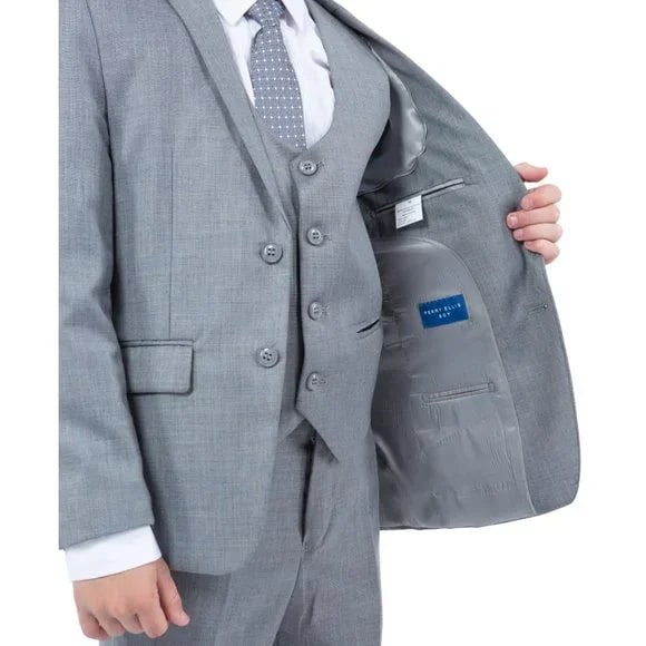Perry Ellis Boys Sharkskin 5pc Suit, Light Gray - Boy Size : 4 (Weight 38 to 49)