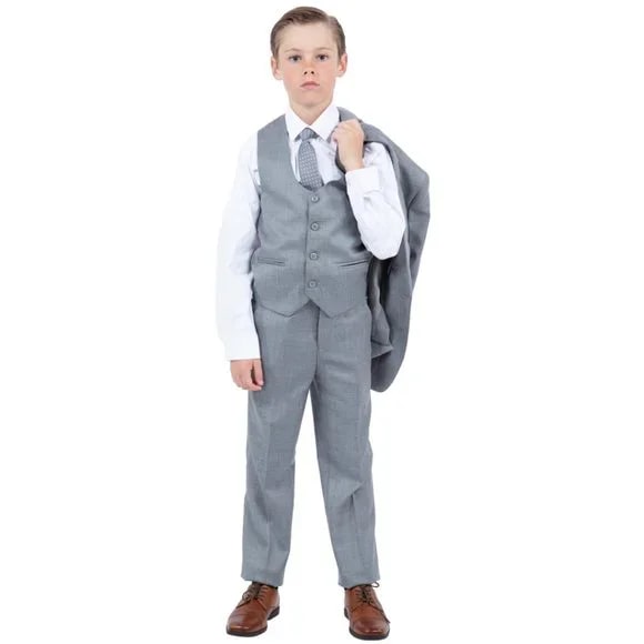 Perry Ellis Boys Sharkskin 5pc Suit, Light Gray - Boy Size : 4 (Weight 38 to 49)