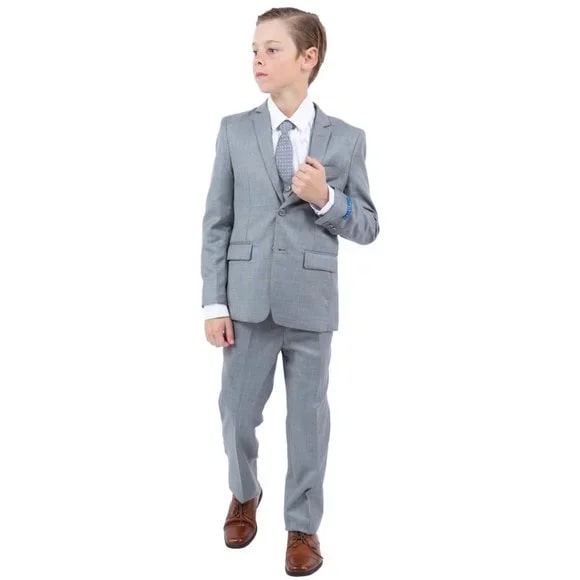 Perry Ellis Boys Sharkskin 5pc Suit, Light Gray - Boy Size : 4 (Weight 38 to 49)