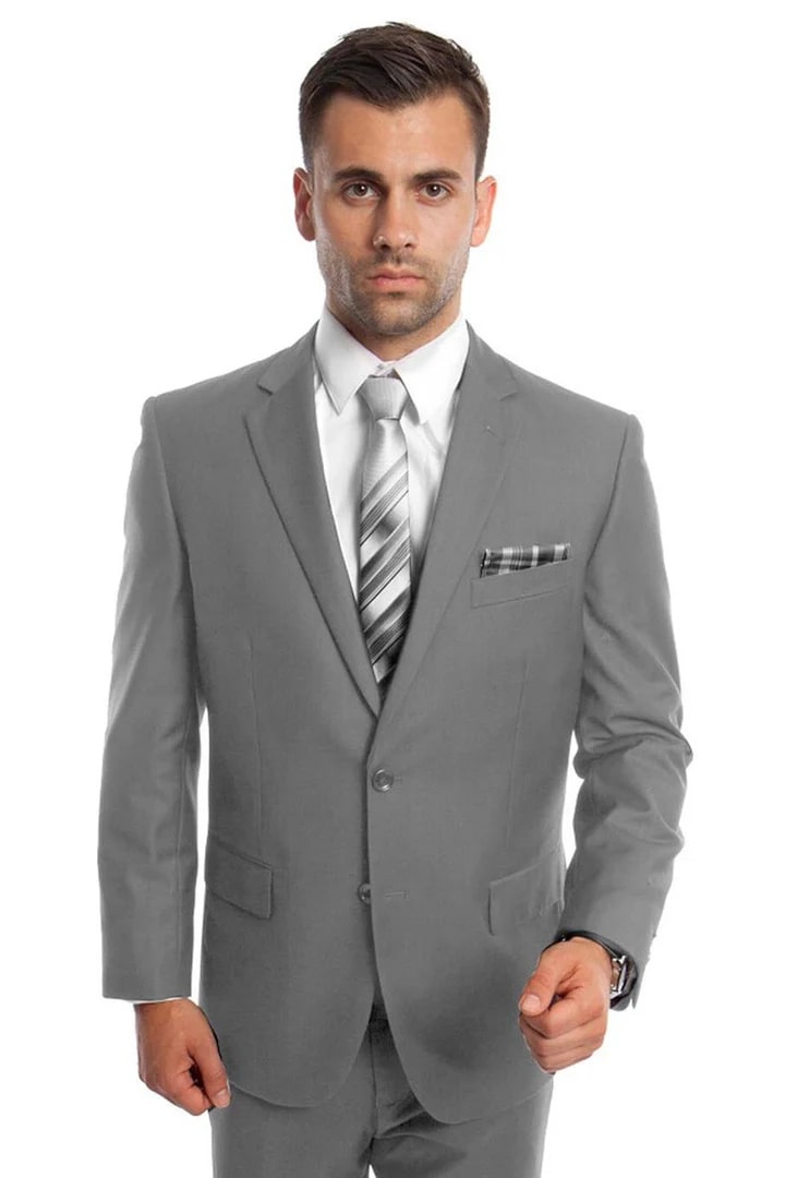 Cheap Priced Suit- Men's Two Button Basic Modern Fit Business Light Grey Suit - 38 Short Jacket+32 Waist Adjustable 28to34)(Height: 5 4 to5 7 )(Neck  15-16.5)S-M)