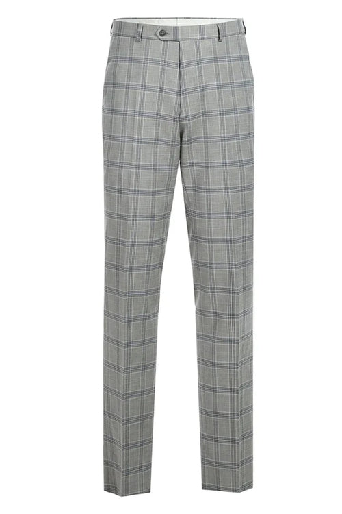 Cheap priced Suit - Mens Two Button Slim Fit Two Piece Suit In Light Grey & Blue Windowpane Plaid