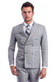 Cheap priced Suit- Men's Slim Fit Double Breasted Glen Plaid Light Grey Suit