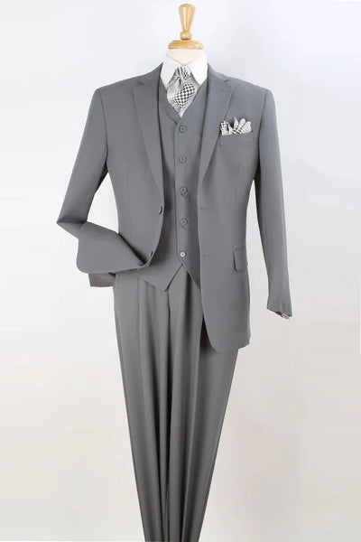 Cheap Priced Suit  - Mens Classic Fit Vested Two Button  Light Grey Suit