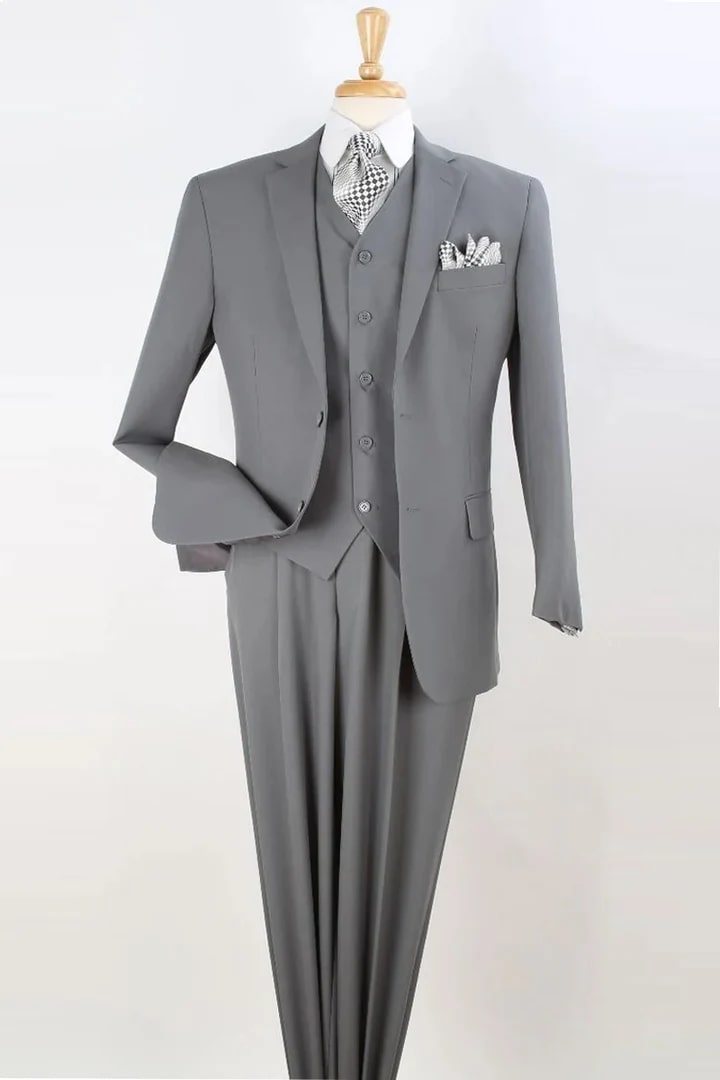 Cheap Suit - Mens Classic Fit Vested Two Button  Light Grey Suit