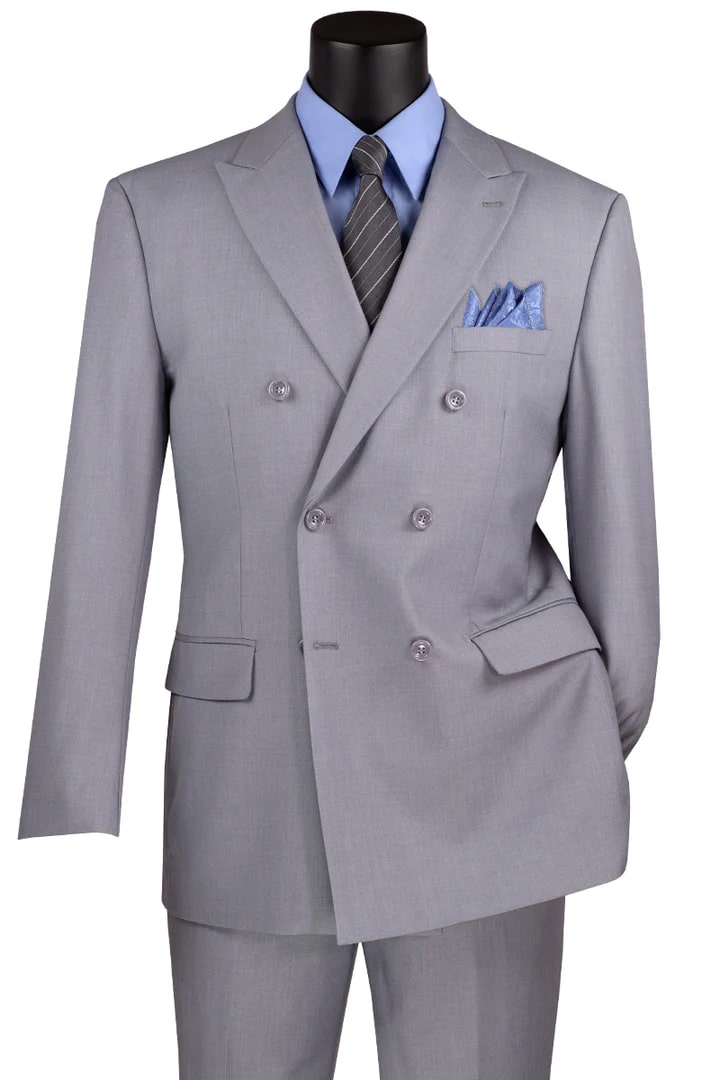 Cheap Suit - Mens Classic Double Breasted Light Grey Suit - 38 Short Jacket+32 Waist Adjustable 28to34)(Height: 5 4 to5 7 )(Neck  15-16.5)S-M)