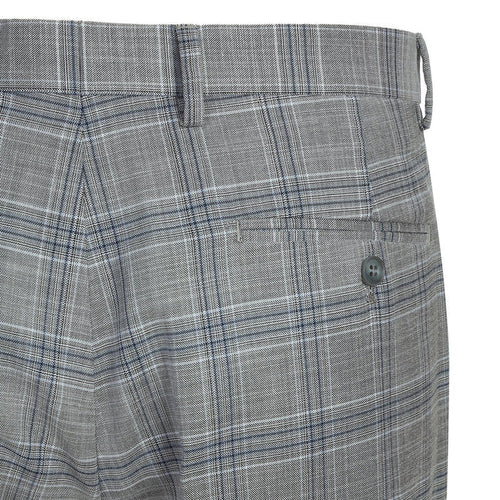 Cheap priced Suit- Mens Classic Fit Two Button Light Grey And Navy Blue Suit  Windowpane Plaid