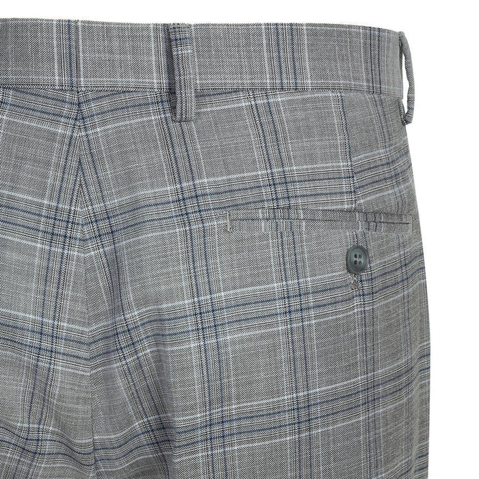 Cheap priced Suit- Mens Classic Fit Two Button Light Grey And Navy Blue Suit  Windowpane Plaid