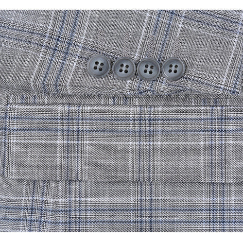 Cheap priced Suit- Mens Classic Fit Two Button Light Grey And Navy Blue Suit  Windowpane Plaid