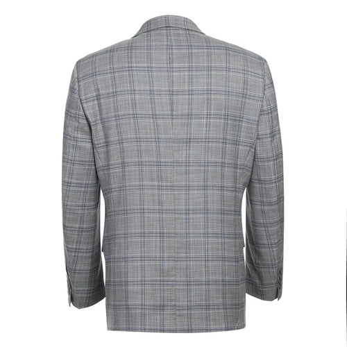 Cheap priced Suit- Mens Classic Fit Two Button Light Grey And Navy Blue Suit  Windowpane Plaid