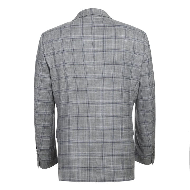 Cheap priced Suit- Mens Classic Fit Two Button Light Grey And Navy Blue Suit  Windowpane Plaid - 38 Short Jacket+32 Waist Adjustable 28to34)(Height: 5 4 to5 7 )(Neck  15-16.5)S-M)