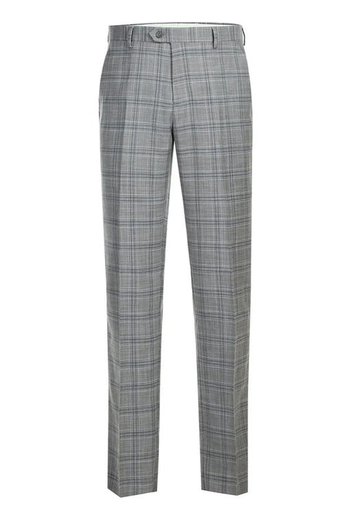 Cheap priced Suit- Mens Classic Fit Two Button Light Grey And Navy Blue Suit  Windowpane Plaid