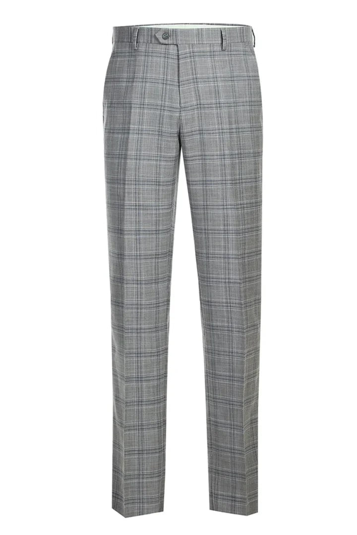 Cheap Suit - Mens Classic Fit Two Button Light Grey And Navy Blue Suit  Windowpane Plaid