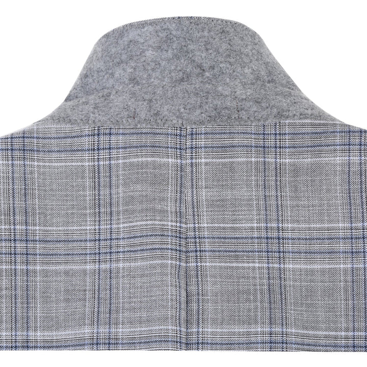 Cheap priced Suit- Mens Classic Fit Two Button Light Grey And Navy Blue Suit  Windowpane Plaid - 38 Short Jacket+32 Waist Adjustable 28to34)(Height: 5 4 to5 7 )(Neck  15-16.5)S-M)