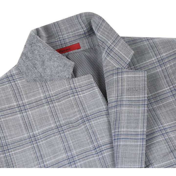 Cheap priced Suit- Mens Classic Fit Two Button Light Grey And Navy Blue Suit  Windowpane Plaid - 38 Short Jacket+32 Waist Adjustable 28to34)(Height: 5 4 to5 7 )(Neck  15-16.5)S-M)