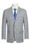 Cheap priced Suit- Mens Classic Fit Two Button Light Grey And Navy Blue Suit  Windowpane Plaid