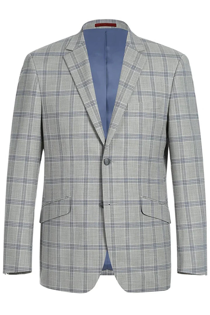 Cheap priced Suit - Mens Two Button Slim Fit Two Piece Suit In Light Grey & Blue Windowpane Plaid