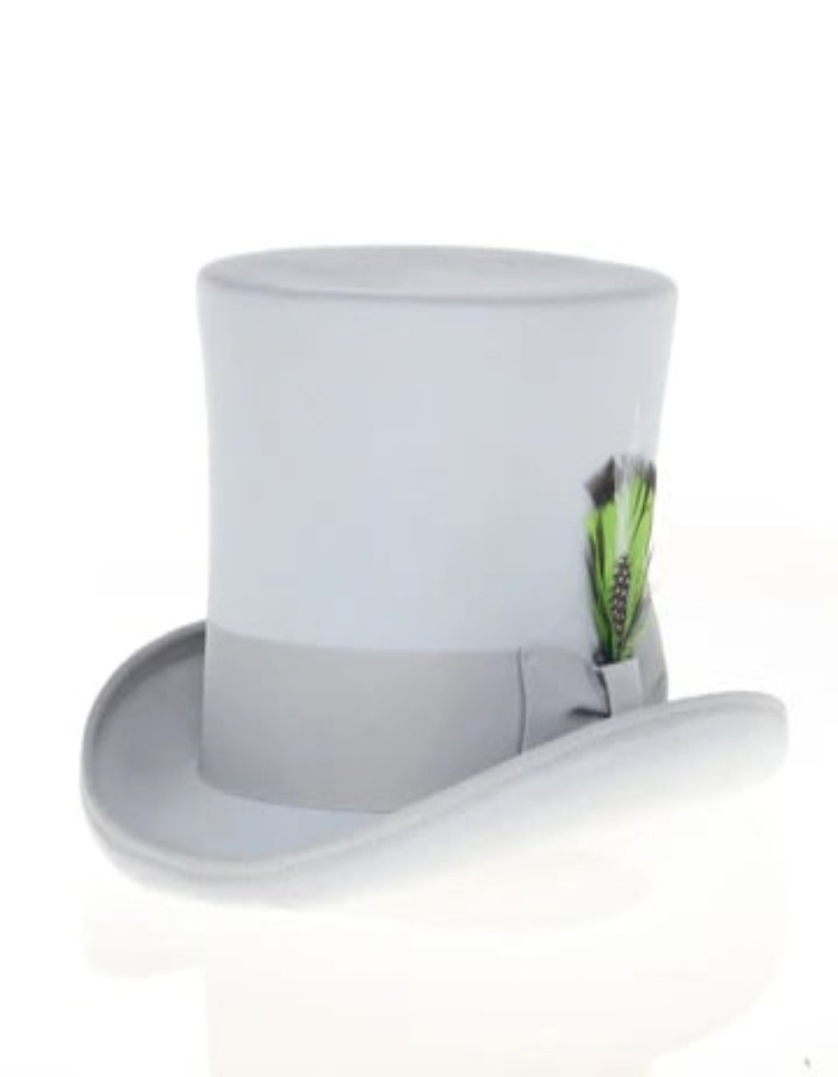 Victorian Steampunk Top Hat - 1800 19th Century - Dressy Loden Felt Top Light Grey Hat