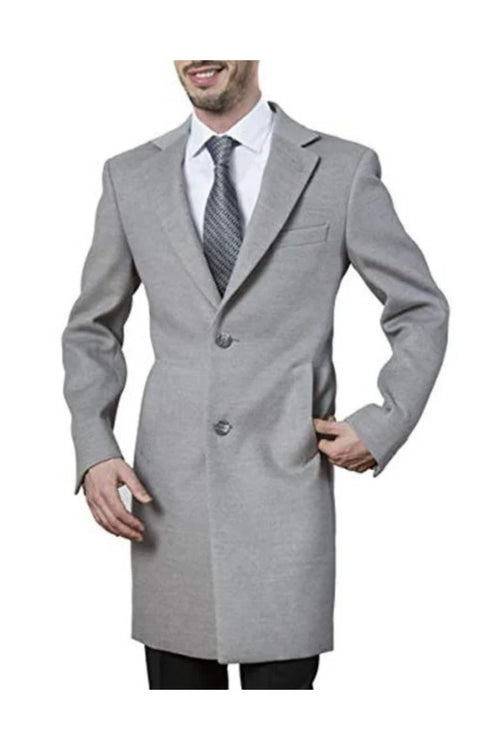 men's Polyester ~ Viscose ~ Spandex Light Grey Modern Fit Long men's Dress Topcoat - Winter coat