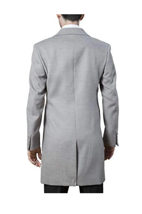 men's Polyester ~ Viscose ~ Spandex Light Grey Modern Fit Long men's Dress Topcoat - Winter coat