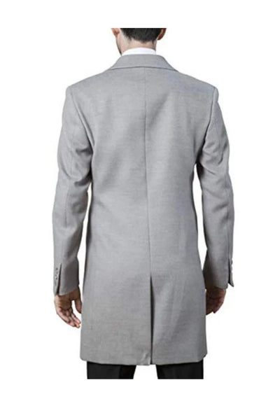 men's Polyester ~ Viscose ~ Spandex Light Grey Modern Fit Long men's Dress Topcoat - Winter coat