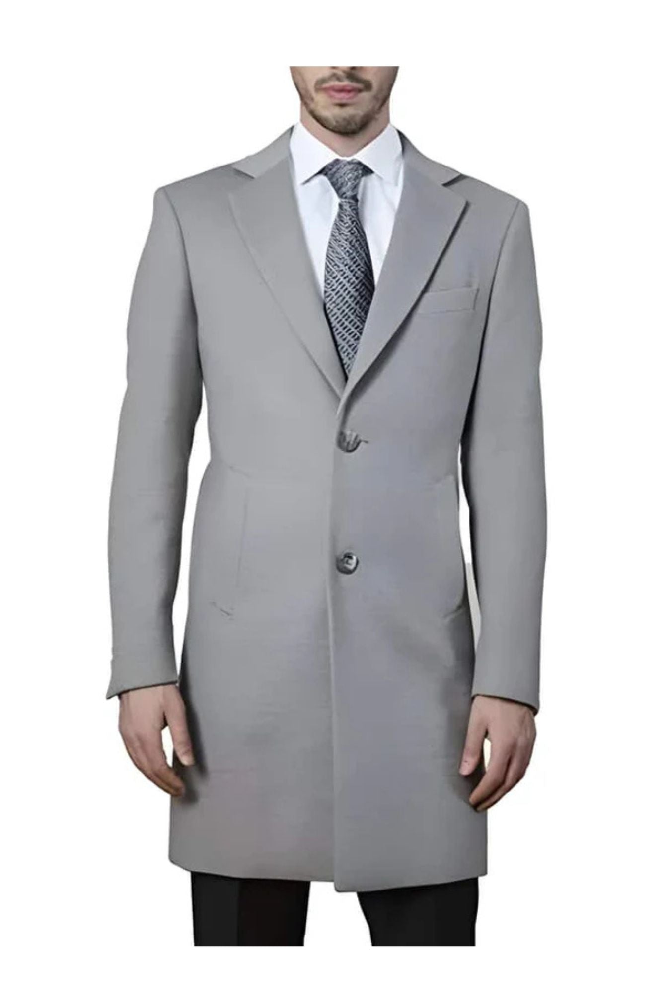 men's Polyester ~ Viscose ~ Spandex Light Grey Modern Fit Long men's Dress Topcoat - Winter coat - Coat Size 38