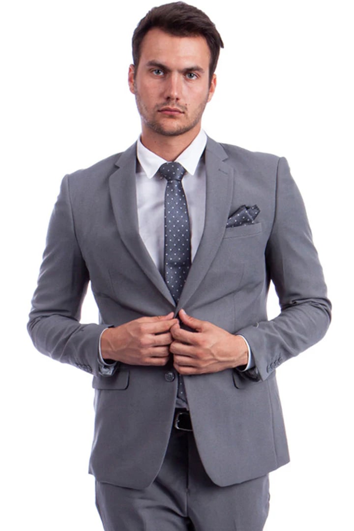 Cheap Suit -  Men's Two Button Hybrid Fit Basic Business Light Grey Suit