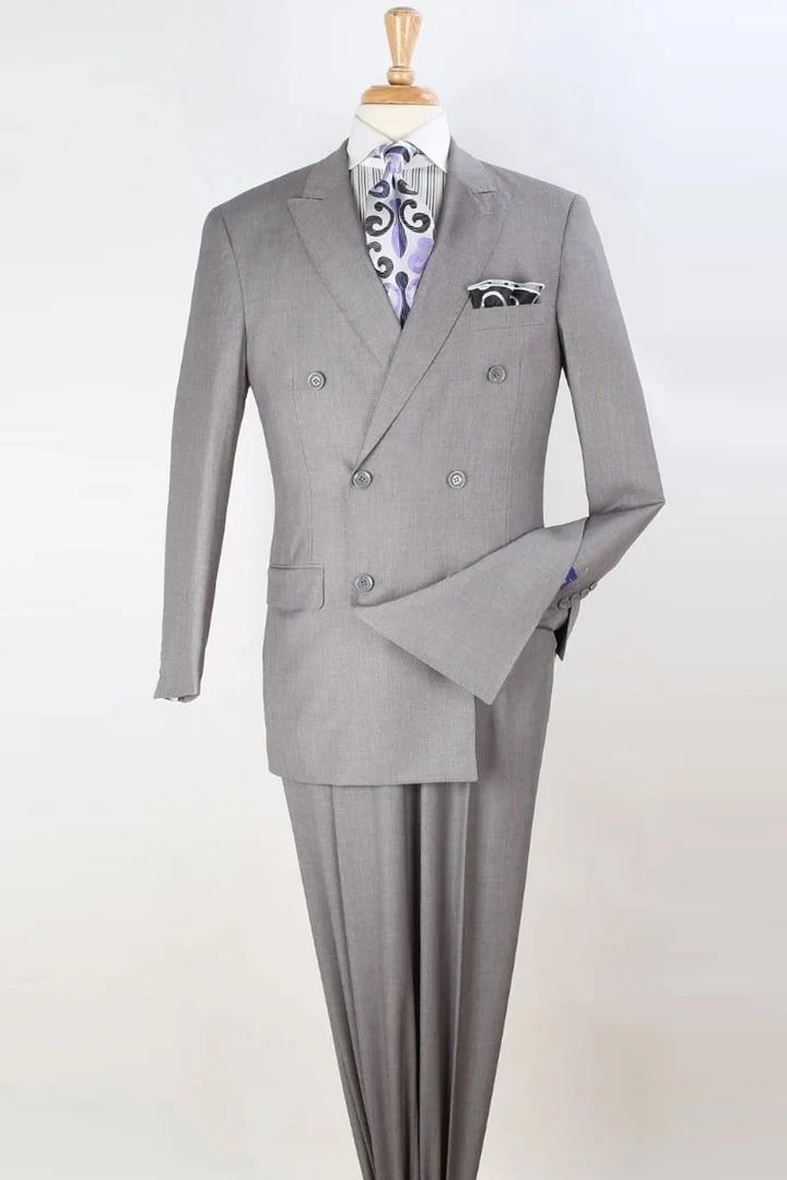 Cheap Suit - Mens Classic Double Breasted Luxury Wool Feel Suit - Designer Brand Light Grey Suit