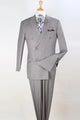 Cheap Priced Suit  - Mens Classic Double Breasted Luxury Wool Feel Suit - Designer Brand Light Grey Suit